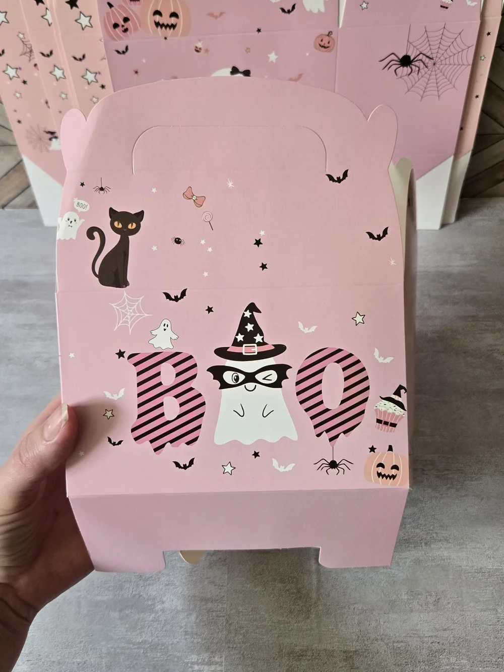 ​Pink Halloween Treat Boxes Pastel Boo Ghost Black Cat Party Favor Gift Box Set
